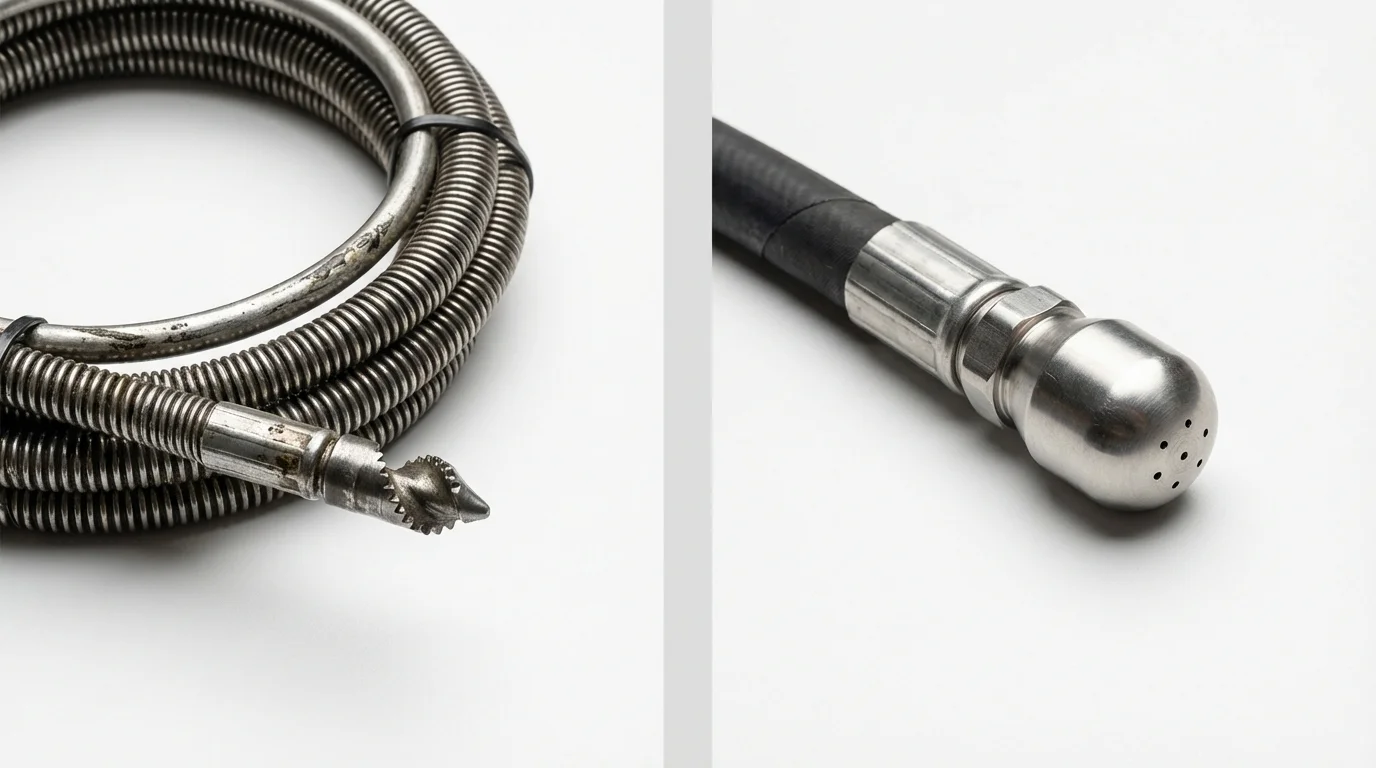 Drain snake cable and hydro jetting nozzle used for drain cleaning in Fort Atkinson, WI
