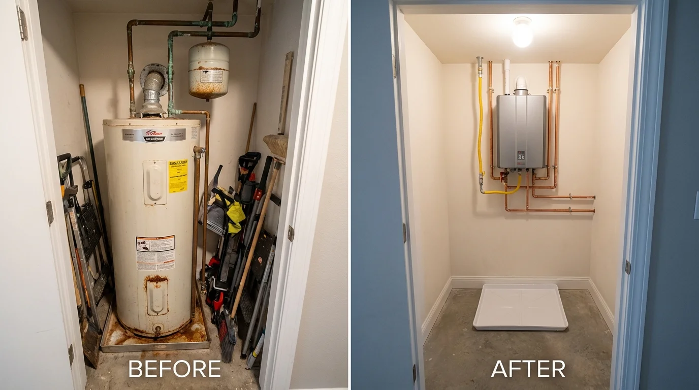 Tank water heater versus wall-mounted tankless unit comparison for Fort Atkinson, WI homeowners