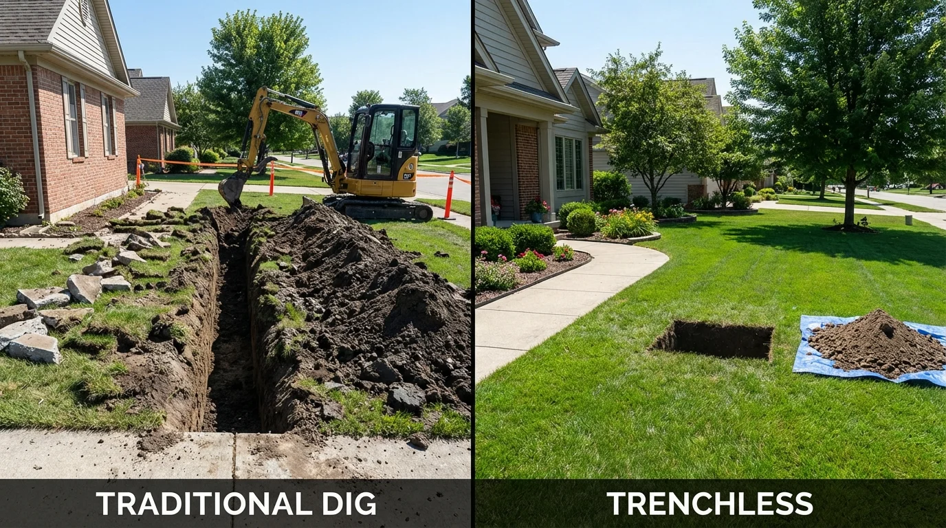 Trenchless sewer repair with minimal yard damage versus traditional excavation in Fort Atkinson, WI